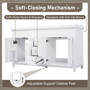 Bathroom Vanity With Double Sinks, 3 Drawers & 4 Doors - White
