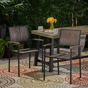 Vermilion Outdoor Dining Chair With Vertical Slat And Wooden Arm