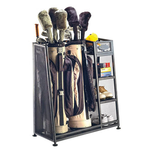Suncast GO3216D Metal Golf Equipment Organizer Storage Rack w/ 3 Shelves, Black