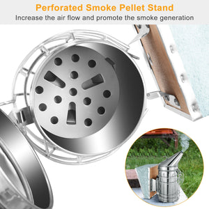 Bee Hive Smoker 11-Inch Heavy Duty Stainless Steel with Metal Heat Shield Storage Hook Beekeeping Equipment Tool