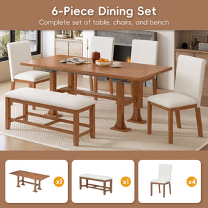 TOPMAX Farmhouse 76inch 6-Piece Extendable Dining Table Set