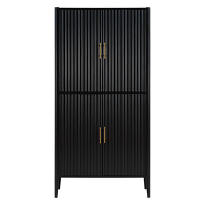 U_STYLE Modern Fluted Wine Cabinet with Glass Display & Stemware Rack