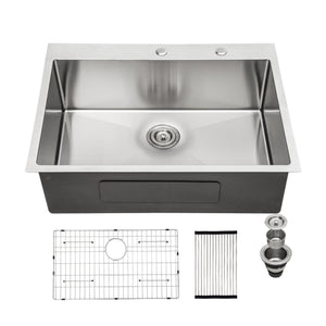Drop In Kitchen Sink, 16 Gauge Stainless Steel, Single Bowl, Topmount Basin