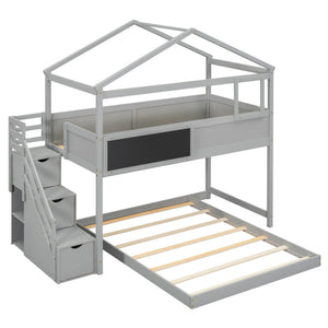 House Style Bunk Bed With Storage Staircase And board