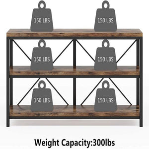 Console Table With 3 Tier Storage Shelves Finish, Slim Narrow Design For Living Entryway - Brown / Black
