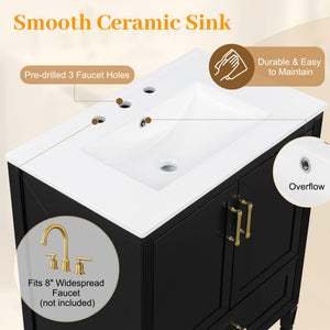 Elegant Fluted Bathroom Vanity With Sink, Soft Close Doors & Drawer