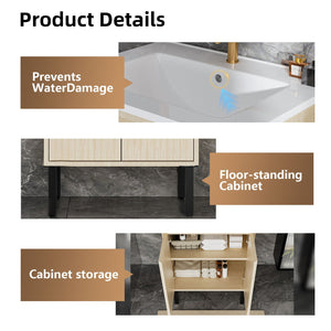 Bathroom Vanity With Ceramic Sink, Floor-Standing Design, Soft-Closing Drawers