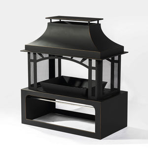 Fireplace, 50000 Btu Fire Pit, Wood Burning Chimney For Outside - Black
