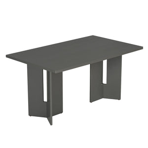 Dining Table Set With 6 Upholstered Chairs, Rectangular Table With Cutout Legs