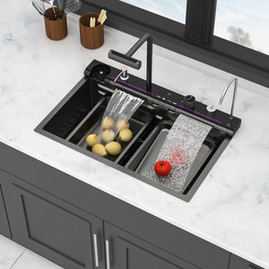 30" Single Bowl Kitchen Sink With Smart LED Faucet