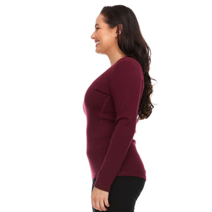 Heavyweight Women's Wool Crew Top Thermal Base Layer - 100% Merino Wool