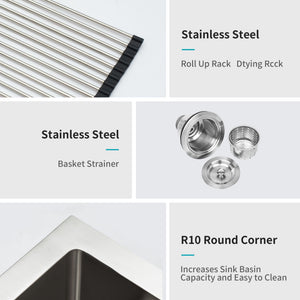 Modern Undermount Stainless Steel Kitchen Sink 16 Gauge, Deep Single Bowl