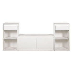 Entryway Storage Bench With Cushion, Drawers & Open Shelves