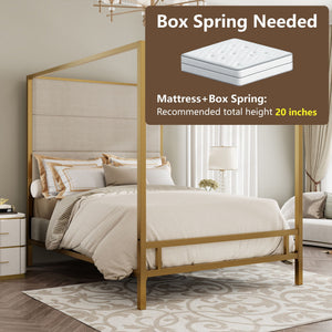 Canopy Bed With Tall Upholstered Headboard, 4 Poster Frame