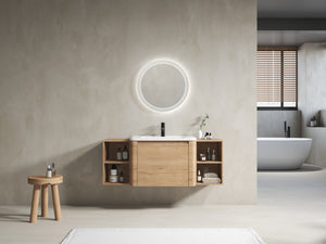52" Wall-Mounted Bathroom Vanity with Ceramic Sink