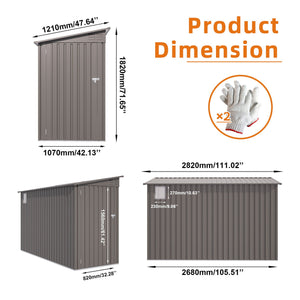 Lean To Shed With Windows, Tool House With Sloping Roof With 2 Vents And 1 Side Open Door For Backyard - Gray