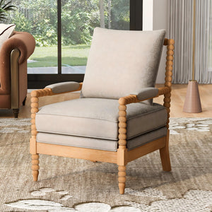 Rubber Wood Accent Chair with Upholstered Fabric and High-Density Sponge Cushion