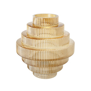 9.1x9.8" Tiered Geometric Amber Luster Clear Vase