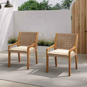 Outdoor Dining Chair Set - Acacia Wood and Wicker