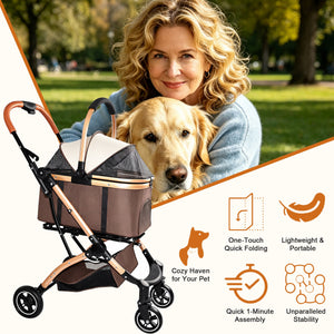 Pet Stroller for Dogs and Cats, 2-in-1 Detachable Foldable With Sun Canopy