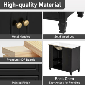 Modern Bathroom Vanity With Ceramic Sink, Freestanding