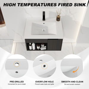 Wall Mounted Floating Bathroom Vanity With Open Shelf & Soft Close Door