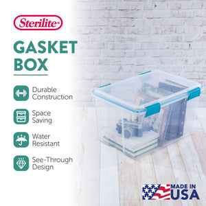 Sterilite 54-Qt Clear Plastic Stackable Storage Bin w/ Gasket Latch Lid, 8 Pack