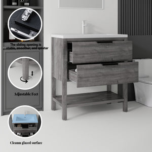 36 Inch Freestanding Bathroom Vanity with Sink, Soft-Close Drawer, Ceramic Sink, Plywood