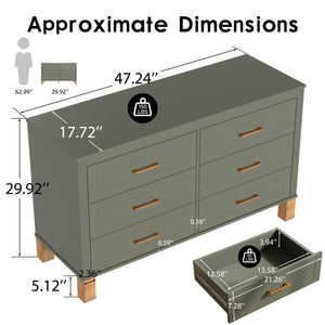 6-Drawer Double Dresser in Olive