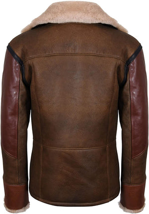 Men’s Brown Crossover B3 Sheepskin Aviator Flying Leather Biker Jacket