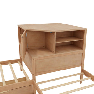 L-Shaped Bed Frame With Trundle, Built In Desk & LED Lighting