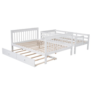 Bunk Bed With Twin Size Trundle, Storage And Guard Rail For Bedroom