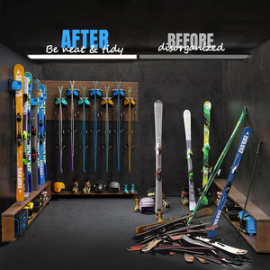 Ski & Snowboard Wall Rack for Garage Wall Fits Any Ski/board, Ski Wall Mount Holders Damage-Free Storage Rack, Garage Organization Space-Saving Winter Gear Organizer