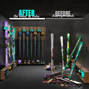 Ski & Snowboard Wall Rack for Garage Wall Fits Any Ski/board, Ski Wall Mount Holders Damage-Free Storage Rack, Garage Organization Space-Saving Winter Gear Organizer