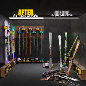 Ski & Snowboard Wall Rack for Garage Wall Fits Any Ski/board, Ski Wall Mount Holders Damage-Free Storage Rack, Garage Organization Space-Saving Winter Gear Organizer