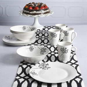 Gibson Netherwood 12 Piece Round Glaze Dinnerware Plates, Bowls, and Mugs, White