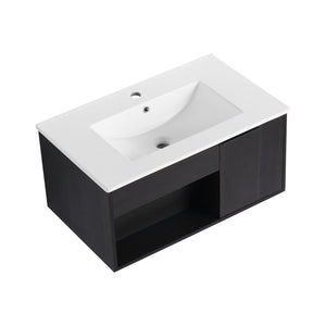 Wall Mounted Floating Bathroom Vanity With Open Shelf & Soft Close Door