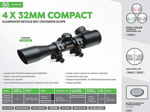 TruGlo 4 x 32 In Compact Illuminated Aluminum Shotgun Scope w/ Rings, Camouflage