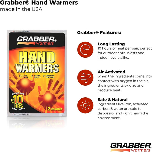 Grabber Hand Warmers - Long Lasting Safe Natural Odorless Air Activated Warmers - Up to 10 Hours of Heat - 10 Pair Pack - TRAPSKI, LLC