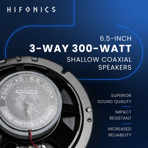 Hifonics Zeus ZS65CXS 6.5 Inch 3 Way 300W Shallow Mount Coaxial Speakers, Pair - TRAPSKI
