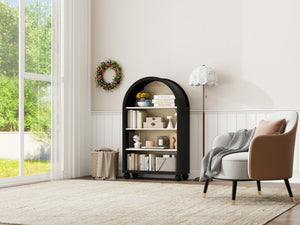 Arched 4-Tier Storage Cabinet with Carved Edges