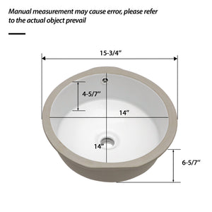 Ceramic Round Undermount Bathroom Sink With Overflow, European Style - White