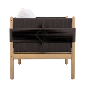 Outdoor Acacia Club Chairs (Set of 2) with Diamond-Pattern Black Rope, Light Teak Finish