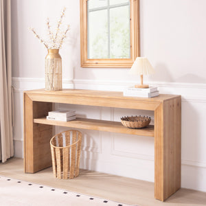 Rustic Solid Wood Console Table with Storage Shelf