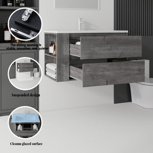 36 Inch Floating Bathroom Vanity with Sink, Soft-Close Door, Ceramic Sink, Plywood
