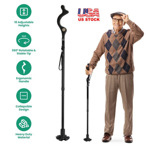 Posture Walking Cane for Men Women Old People Collapsible Walking Cane Heavy Duty Walking Stick with 10 Adjustable Heights for Hiking