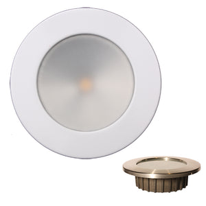Lunasea Gen3 Warm White, RGBW Full Color 3.5 IP65 Recessed Light w/White Stainless Steel Bezel - 12VDC