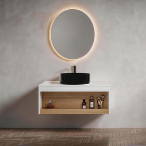 Floating Bathroom Vanity With Glossy Round Vessel Sink