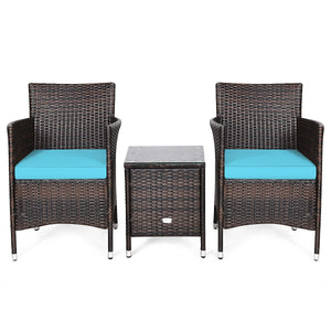 3 Pcs Outdoor Rattan Wicker Furniture Set-Blue