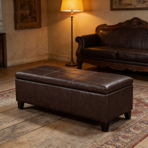 Rectangle Storage Ottoman Bench For Living Room - Brown